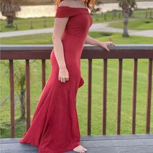 B Darlin Off-Shoulder Red Maxi Dress